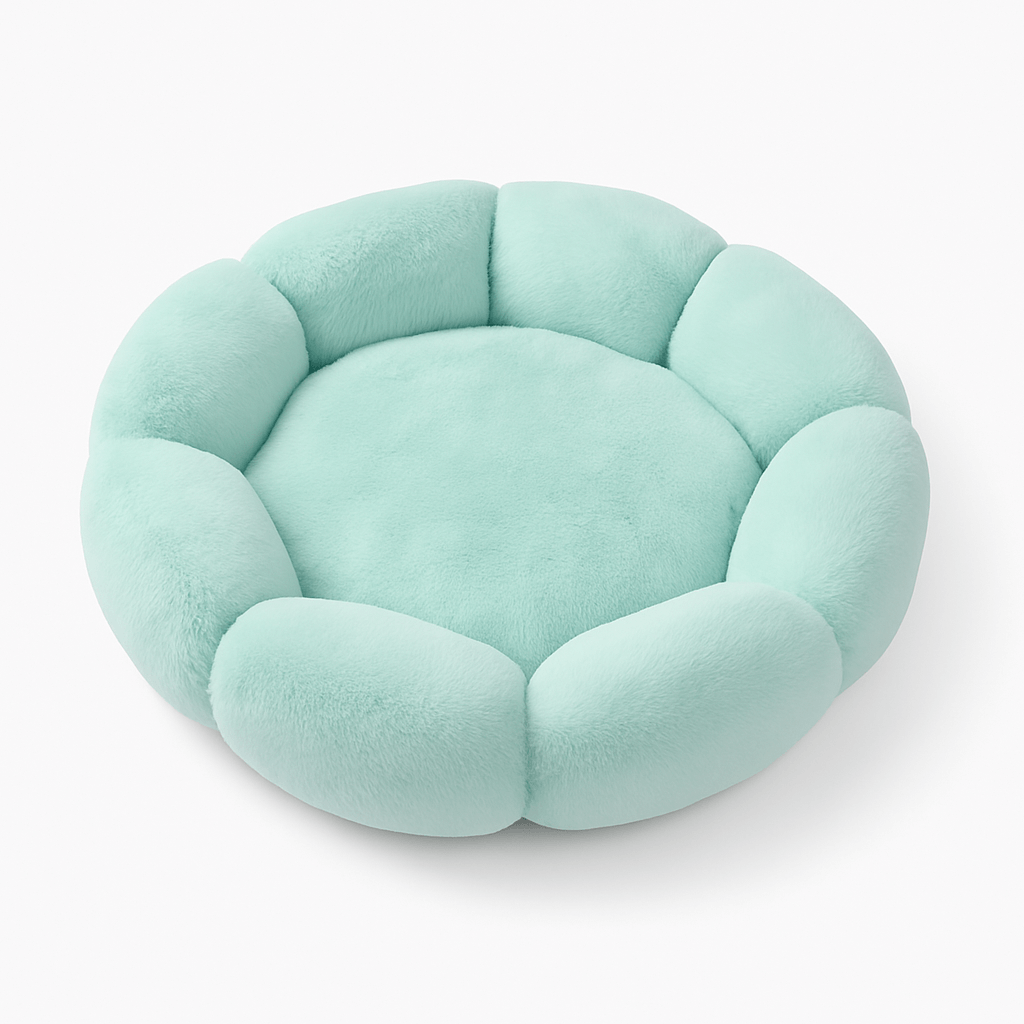 Coussin chat pétale d'amour vert menthe pastel