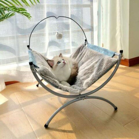 hamac Ă chat sur pieds avec plaid gris