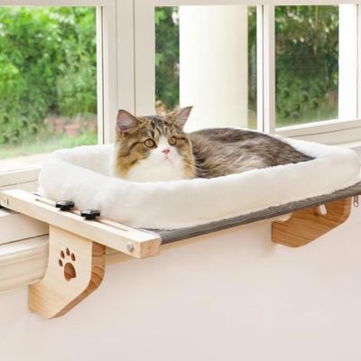 hamac de fenêtre pour chat coussin blanc avec chat allonge