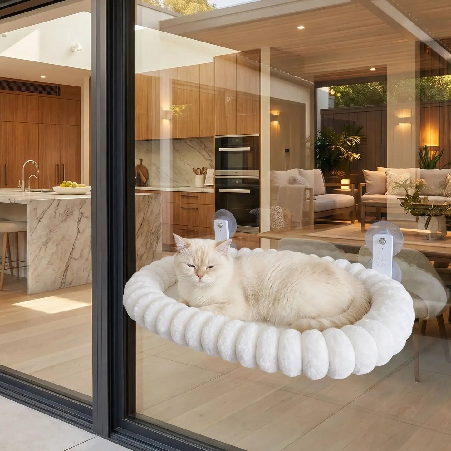 hamac pour chat fenĂȘtre oval blanc doux nuage chat