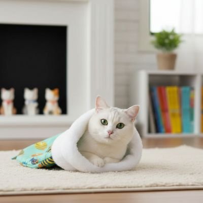 lit chat sac de couchage poissons avec chat éveillé