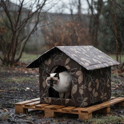 niche extérieur pour chat motif feuilles avec chat dedans 4
