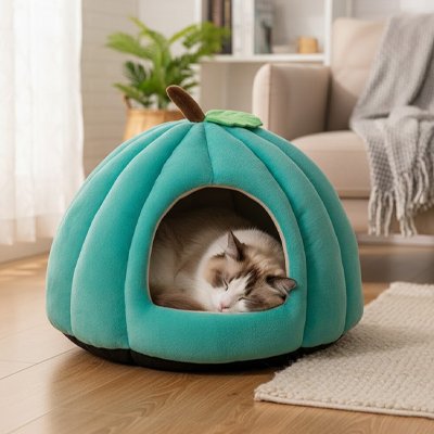 niche pour chat citrouille turquoise