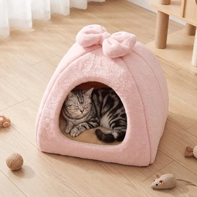 niche pour chat rose triangle chat calme
