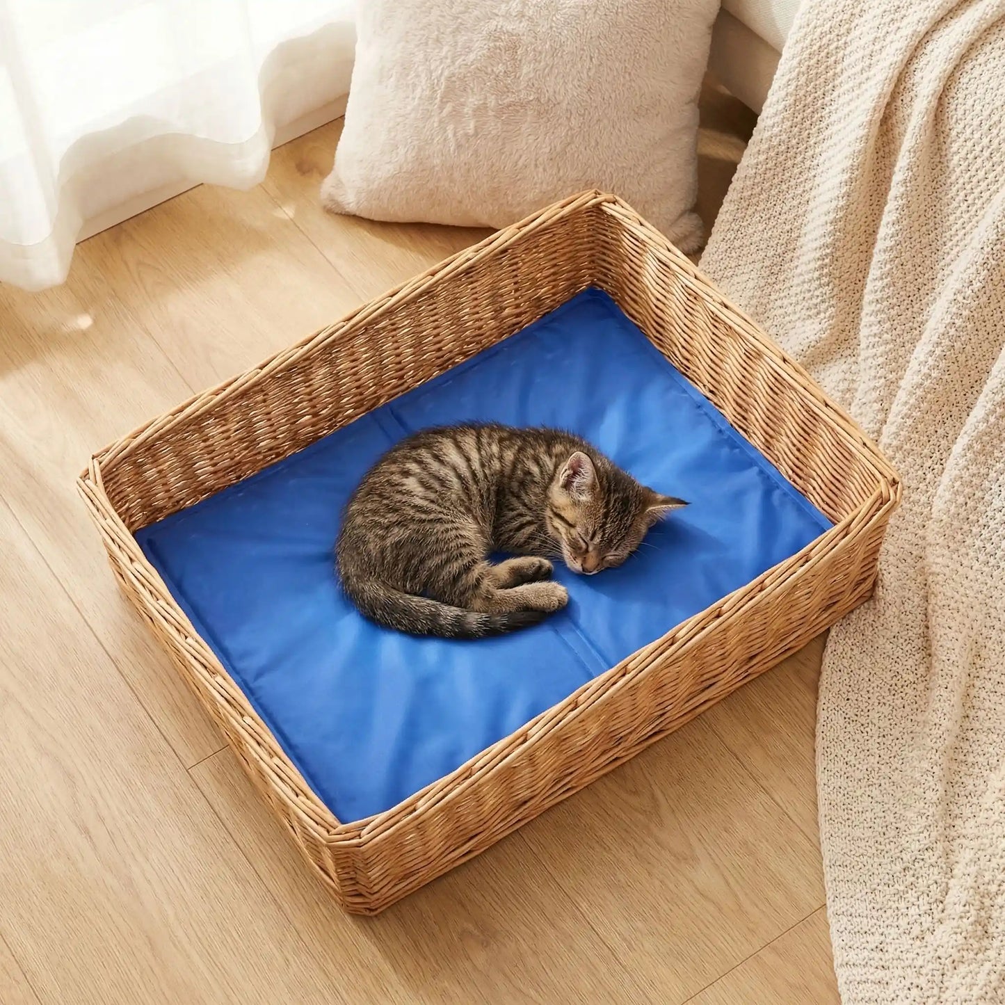 tapis rafraichissant chat bleu gel avec chaton endormi
