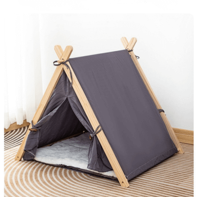 tente pour chat bois zen gris foncé