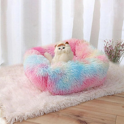 Coussin chat pouf pouf arc-en-ciel 