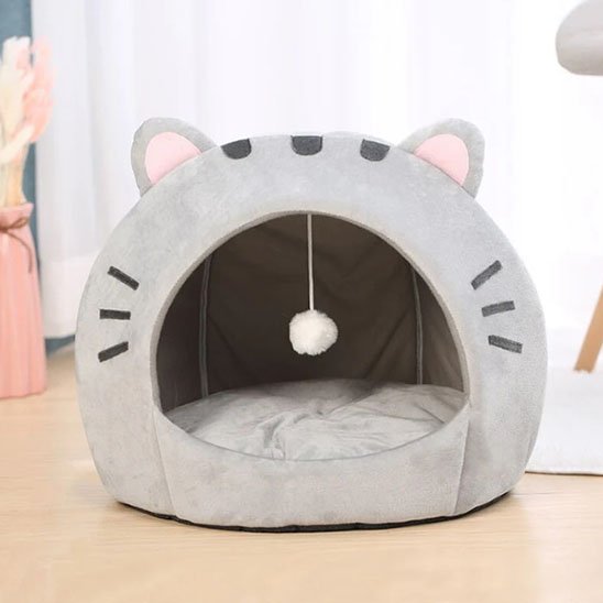 Niche chat oreilles chat grotte gris 