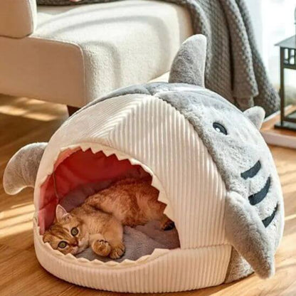 Niche pour chat requin gris 