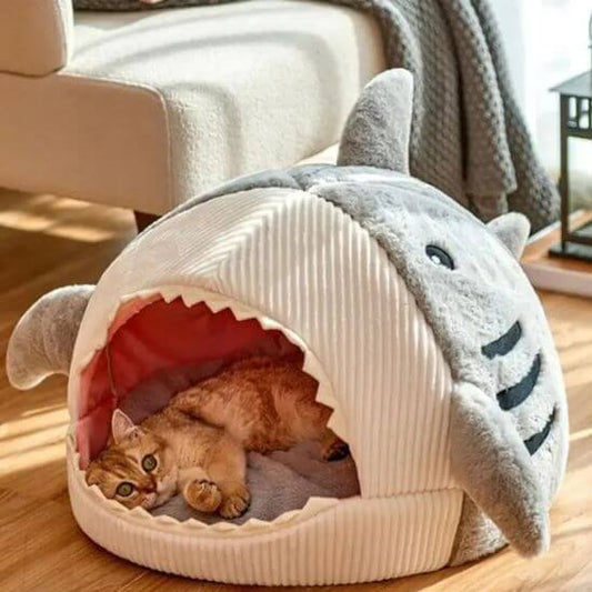 Niche pour chat requin gris 