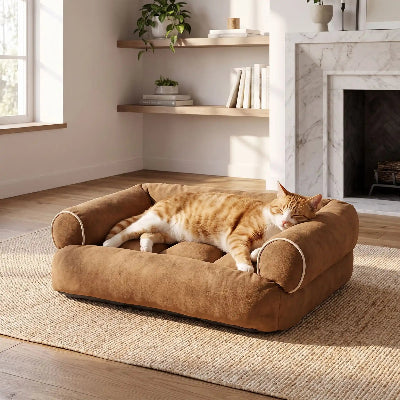 canapé chat caramel chat allongé dormant salon