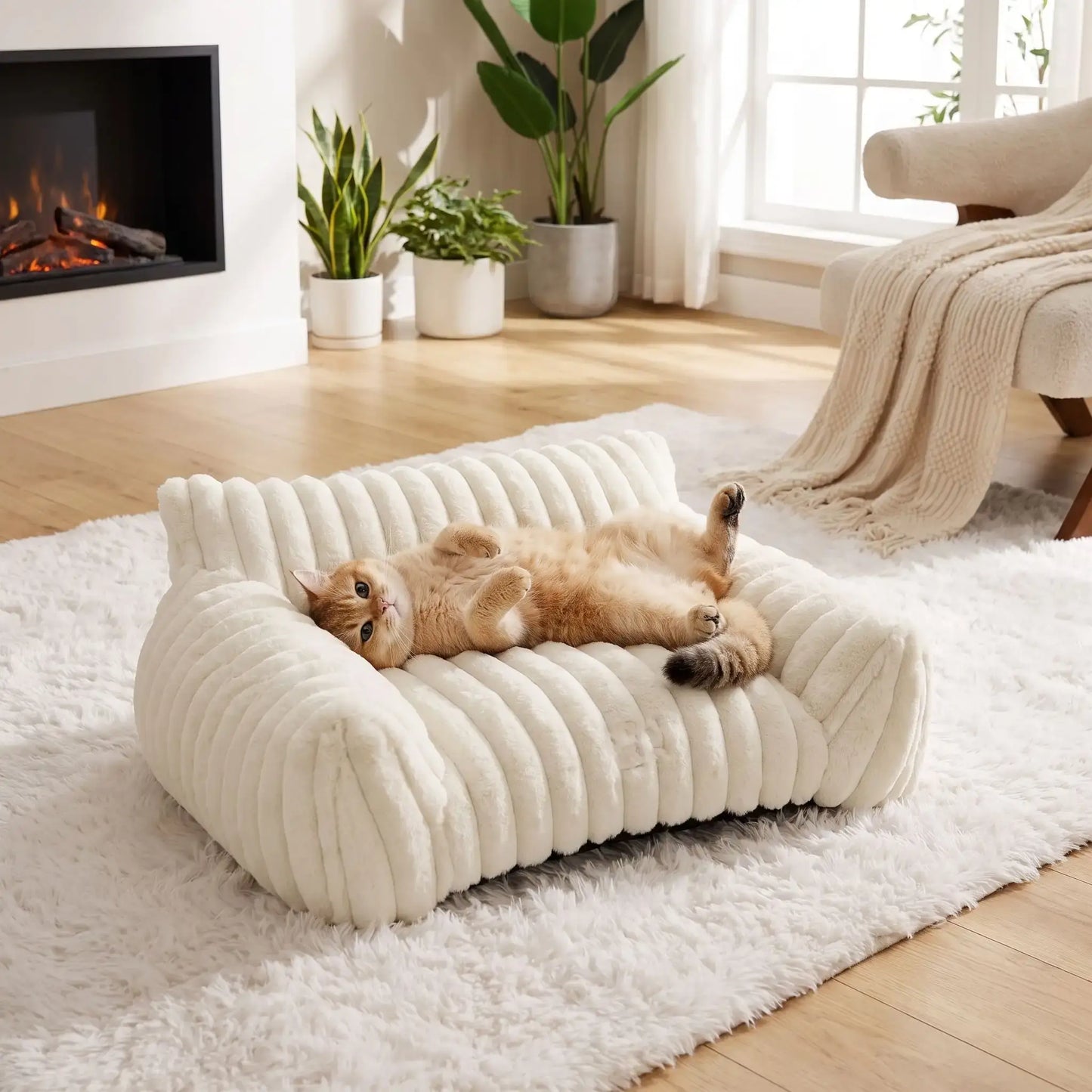 canapé chat ondulé blanc chat position drôle 