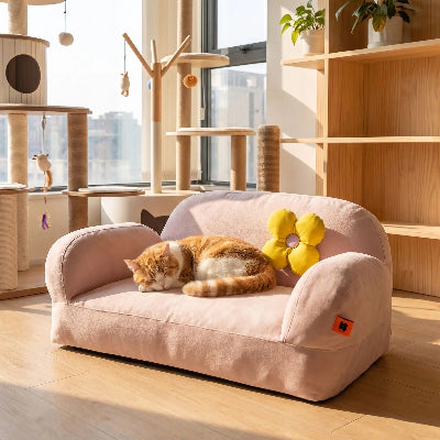canapé chat rose chat dormant espace jeux 