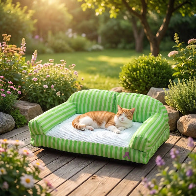 canapé pour chat assise rafraichissante vert chat allongé