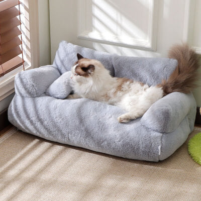canapé pour chat gris chat allongé calme
