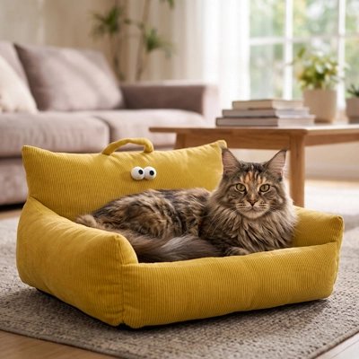 canapé pour chat jaune moutarde été chat salon