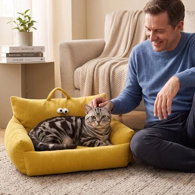 canapé pour chat jaune moutarde été homme chat