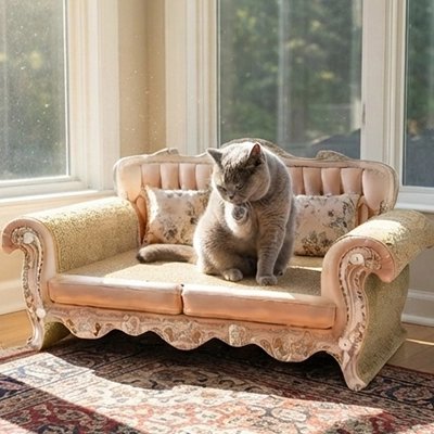canapé pour chat luxueux chat faisant toilette