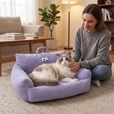 canapé pour chat violet été femme chat salon