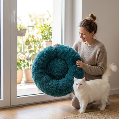 coussin a chat bleu vert emeraude chat humain 2 