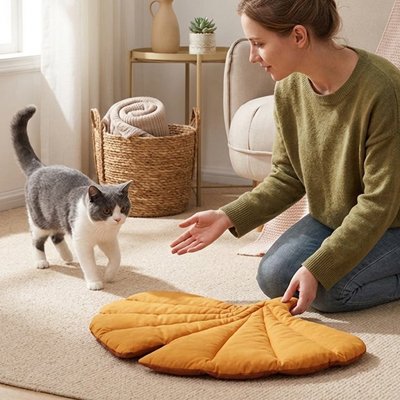 coussin a chat feuille automne chat humain 2