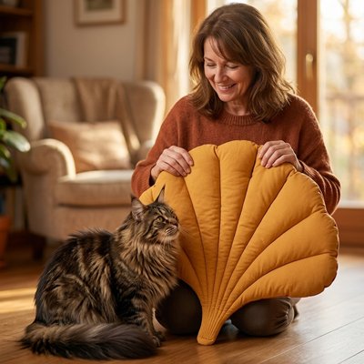 coussin a chat feuille automne chat humain