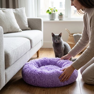 coussin a chat violet cocon chat humain