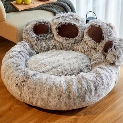 coussin chat patte d'ours gris 2