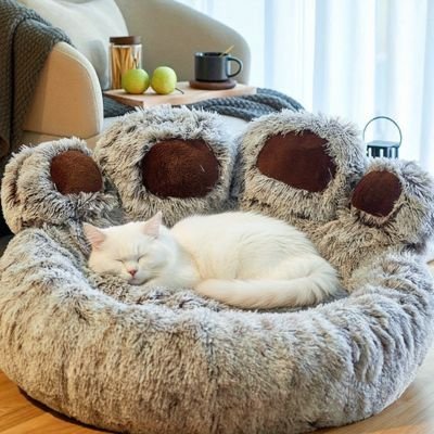 coussin chat patte d'ours gris chat blanc endormi