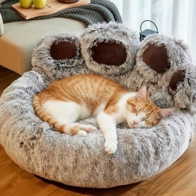 coussin chat patte d'ours gris chat endormi