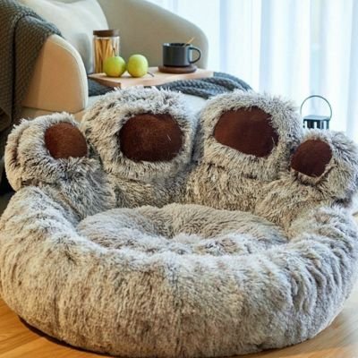 coussin chat patte d'ours gris