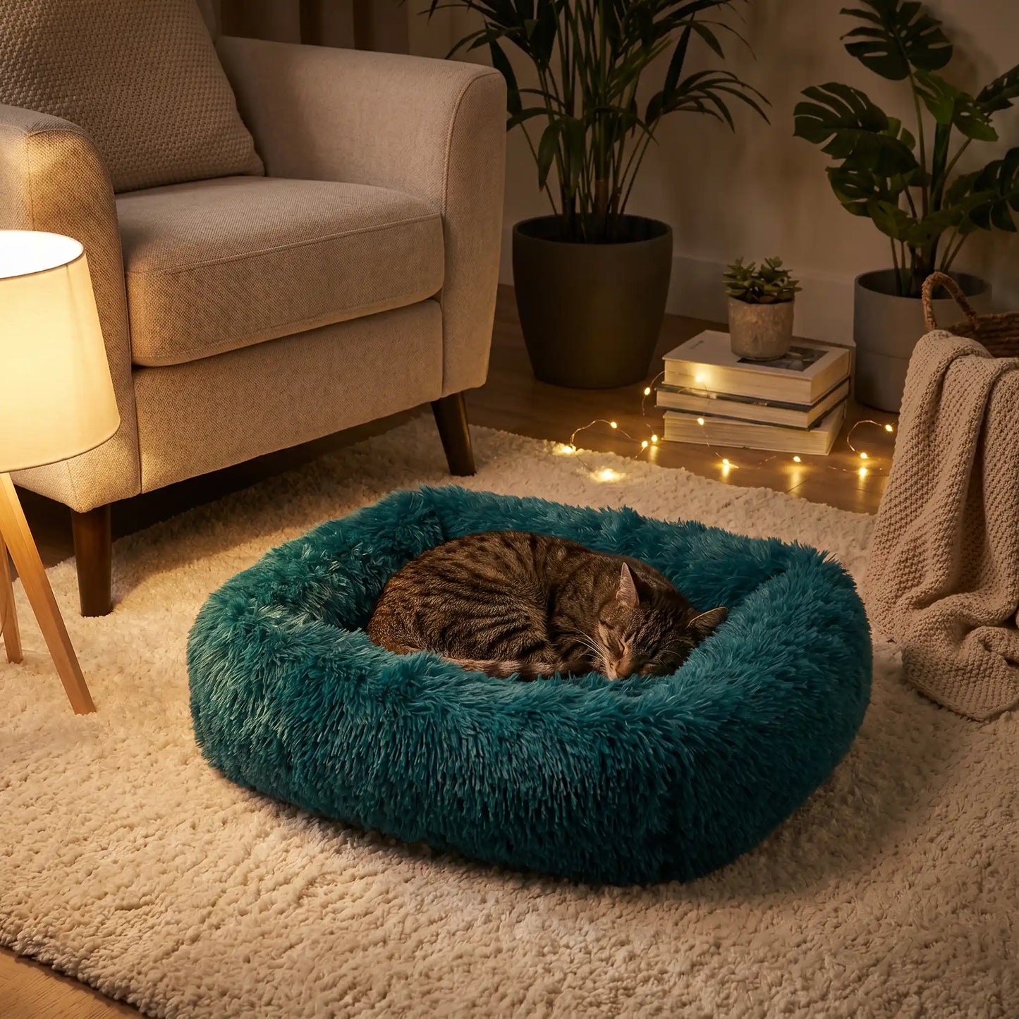 coussin chat vert foncé émeraude avec chat endormi