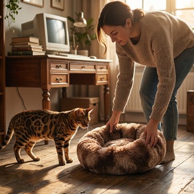 coussin pour chat marron tigre chat humain