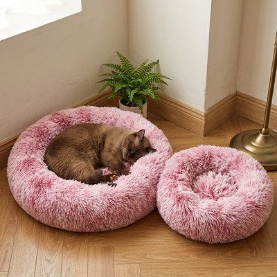 coussin pour chat rond moelleux rose deux tailles 