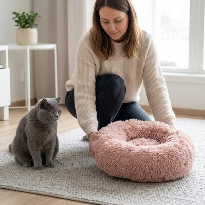 coussin pour chat rose poudre chat humain