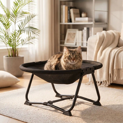 hamac à chat sur pieds housse maille avec chat curieux 