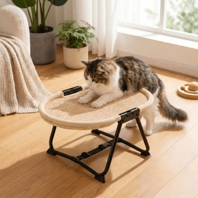 hamac à chat sur pieds housse tressé griffoir avec chat  