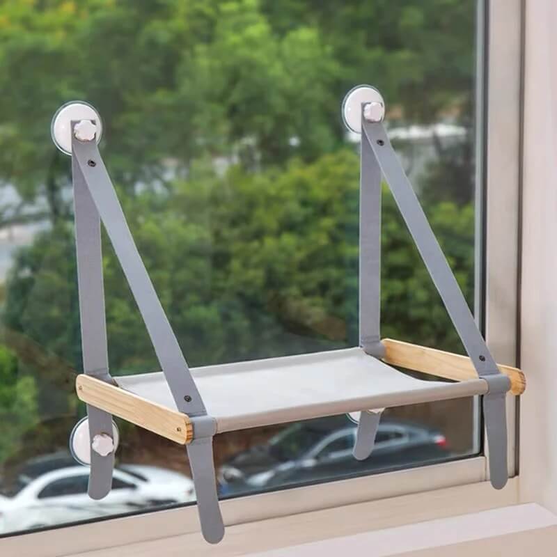 hamac chat fenêtre bois avec sangles