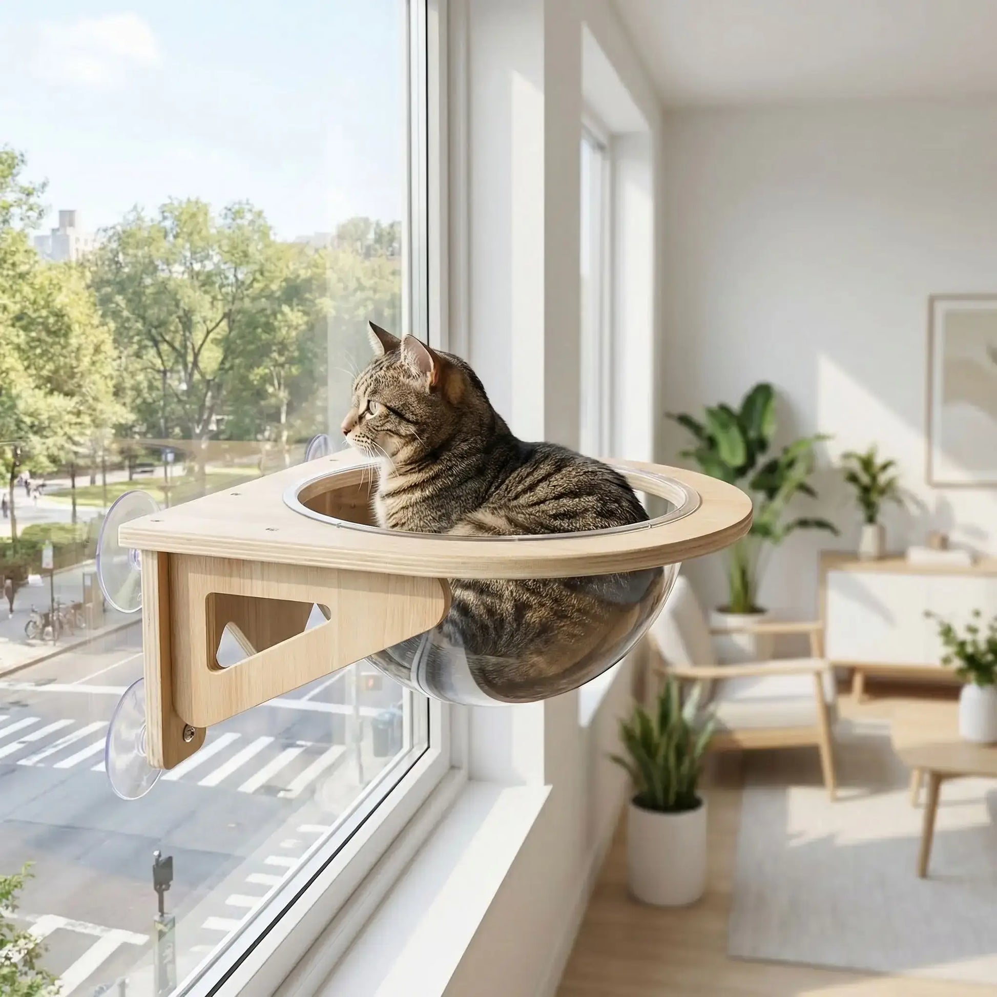 hamac chat fenêtre capsule avec chat curieux 2
