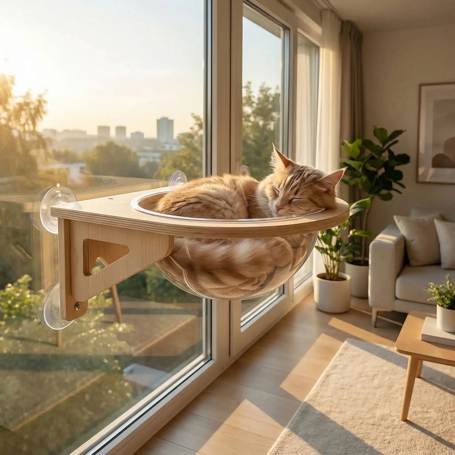 hamac chat fenêtre capsule avec chat endormi 