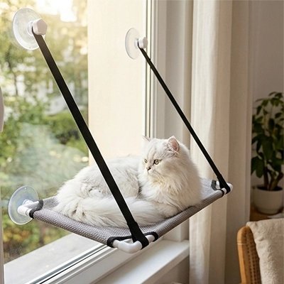 hamac chat fenetre gris sangle chat allongé