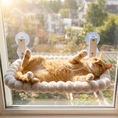 hamac chat fenêtre rectangle blanc doux chat amusant 