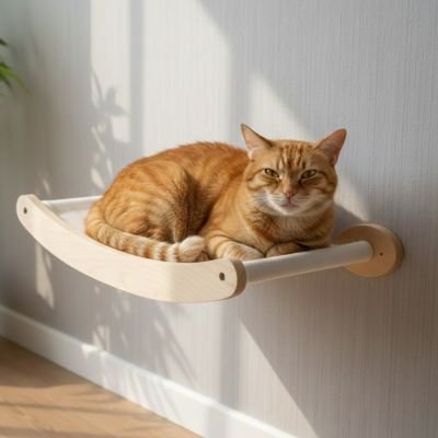 hamac chat mural avec chat assis 