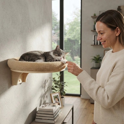 hamac chat mural couchage doux femme touchant chat 