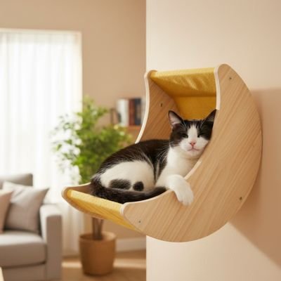 hamac chat mural croissant de lune avec chat dodo