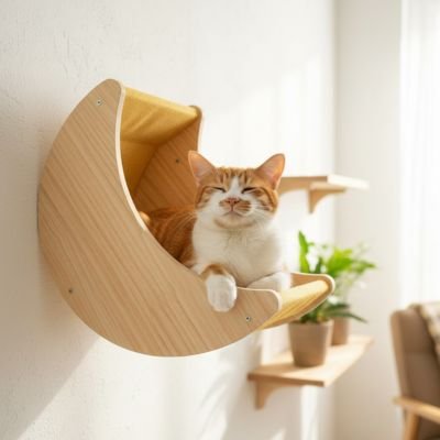 hamac chat mural croissant de lune avec chat mignon