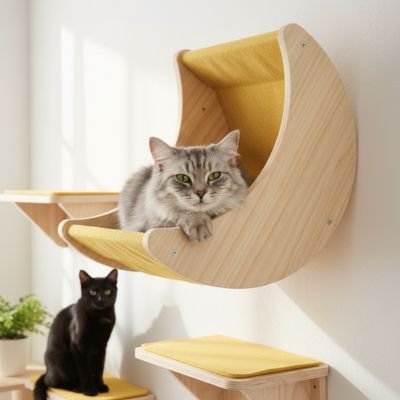 hamac chat mural croissant de lune avec chats