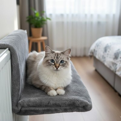 hamac chat radiateur gris avec chat chambre