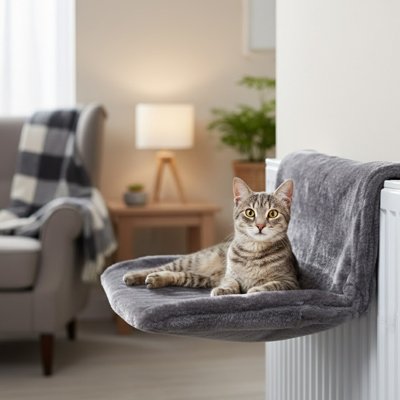 hamac chat radiateur gris avec chat gris