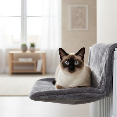 hamac chat radiateur gris avec chat salon